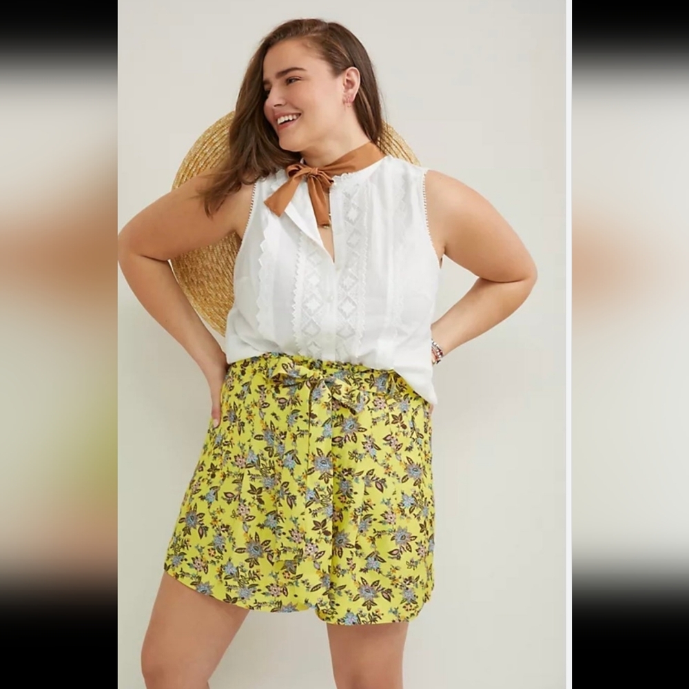 Anthropologie shorts size 3x. Beautiful yellow with blue floral print.